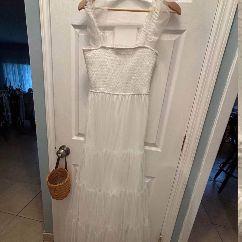 Trixxi Tulle White Smocked Top